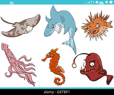 Sea life animali cartoon impostato Illustrazione Vettoriale