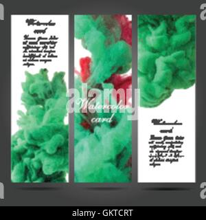 Vettore di tre business cards modello con dipinti a mano inchiostro ad acquerello pennellate sfondi e schizza Illustrazione Vettoriale