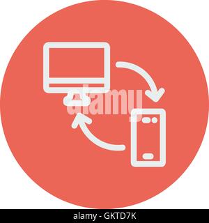 Il computer e il dispositivo mobile e la connessione di rete sottile Icona di linea Illustrazione Vettoriale