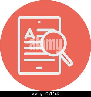 Tablet e lente di ingrandimento ricerca sottile rete icona linea Illustrazione Vettoriale