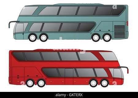 Double Decker bus con assale doppio nella parte anteriore e posteriore Illustrazione Vettoriale