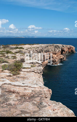 Fomentera, isole Baleari: la scogliera di Punta Prima sul capo orientale dell'isola Foto Stock