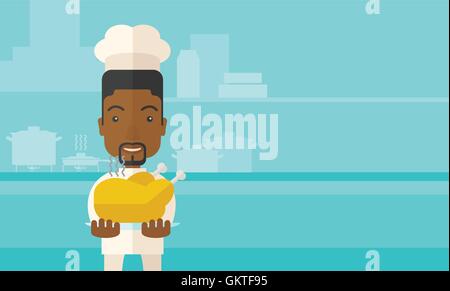 Lo chef presenta un gustoso tacchino cotto. Illustrazione Vettoriale