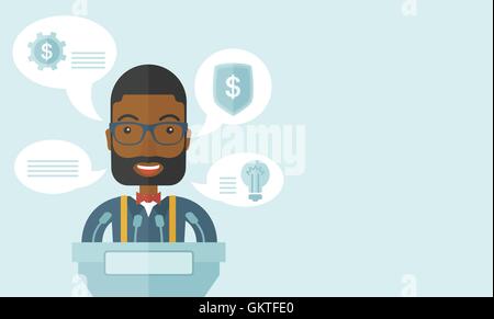 Nero supporto altoparlante dietro un podio. Illustrazione Vettoriale