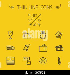 Business shopping linea sottile icona impostare Illustrazione Vettoriale