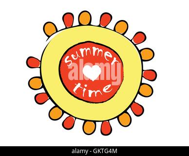 Cartoon di rosso e di giallo sole Illustrazione Vettoriale