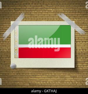 Bandiere Repubblica cecena al telaio su un sfondo mattone. Vettore Illustrazione Vettoriale