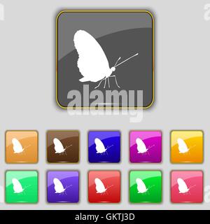 Icona di farfalla segno. Impostare con undici pulsanti colorati per il vostro sito. Vettore Illustrazione Vettoriale