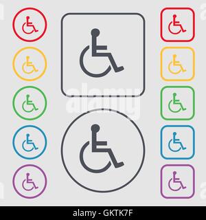 Icona disabilitata segno. simbolo sul Round e i pulsanti quadrati con il telaio. Vettore Illustrazione Vettoriale