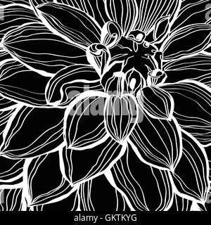 Silhouette nera del fiore con petali di fiori. Illustrazione Vettoriale