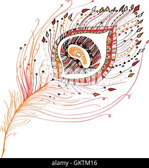 Peacock giù in fondo bianco Illustrazione Vettoriale