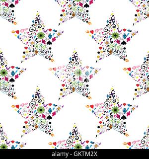 Vettore Collezione di stelle decorativo con pattern senza giunture Illustrazione Vettoriale