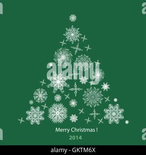 Albero di Natale fatto da fiocchi di neve. Illustrazione Vettoriale