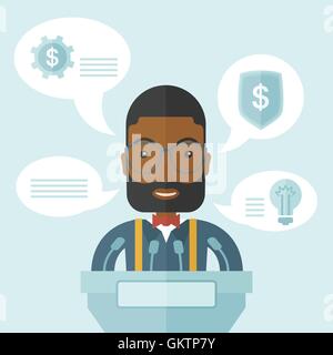 Nero supporto altoparlante dietro un podio. Illustrazione Vettoriale