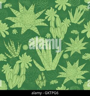 Vettore Lineart verde succulente Pattern senza giunture Illustrazione Vettoriale