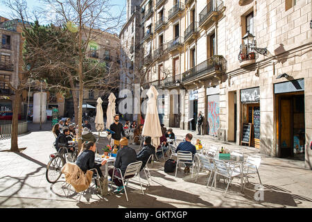 Pasti al fresco nella città di Barcellona, Foto Stock