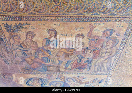 Pavimenti a mosaico di elite romani ville (3-5Th.c) con scene di mitologia greca, Paphos, Cipro Foto Stock