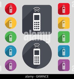 L'icona del telecomando segno. Una serie di dodici tasti colorati e una lunga ombra. Design piatto. Vettore Illustrazione Vettoriale