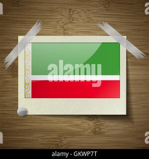 Bandiere Repubblica cecena al telaio su texture di legno. Vettore Illustrazione Vettoriale