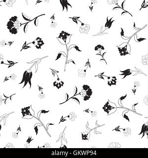 Vector Black White Vintage fiori di campo Pattern senza giunture Illustrazione Vettoriale
