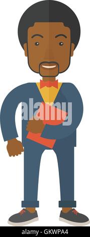 Uomo nero azienda notebook rosso. Illustrazione Vettoriale