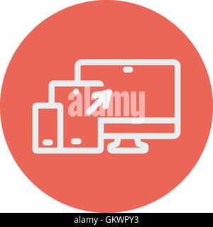 Tre dispositivi portatili, smartphone e tablet sottile Icona di linea Illustrazione Vettoriale