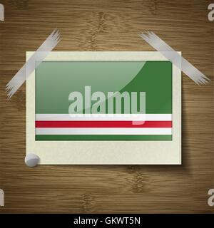 Bandiere Repubblica cecena di Ichke al telaio su texture di legno. Vettore Illustrazione Vettoriale