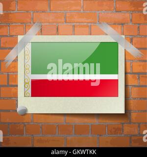 Bandiere Repubblica Cecena scotch nastrato per un rosso un muro di mattoni Illustrazione Vettoriale