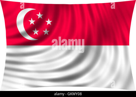 Bandiera di Singapore sventolare nel vento isolati su sfondo bianco. Singapore bandiera nazionale. Patriottica design simbolico. 3d reso Foto Stock