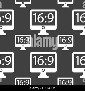 Il rapporto di aspetto 16 9 TV widescreen icona segno. Seamless pattern su uno sfondo grigio. Vettore Illustrazione Vettoriale