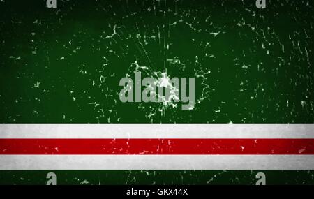 Bandiere Repubblica cecena di Ichke con il vetro rotto texture. Vettore Illustrazione Vettoriale