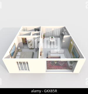 3D Interni rendering vista prospettica di arredato appartamento home Foto Stock