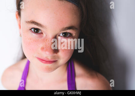 Close-up di 10 anno vecchia ragazza Foto Stock