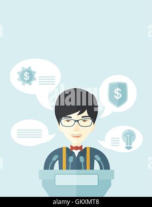 Altoparlante cinese di sostare dietro un podio. Illustrazione Vettoriale