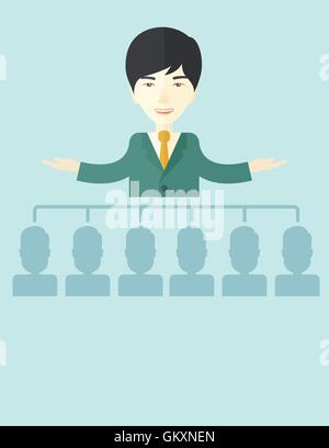 Uomo asiatico dando un buisness discorso. Illustrazione Vettoriale