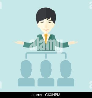 Uomo asiatico dando un buisness discorso. Illustrazione Vettoriale