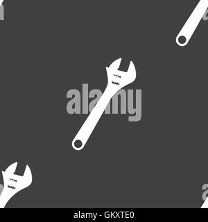 Icona a forma di chiave inglese segno. Seamless pattern su uno sfondo grigio. Vettore Illustrazione Vettoriale