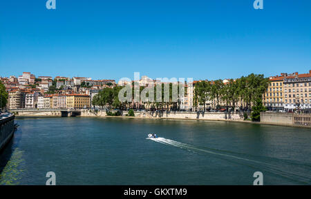 Vista del fiume Saone nella città di Lione. Dipartimento del Rodano. Rhone Alpes. Francia. Europa Foto Stock