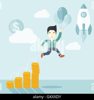 Asian businessman holding palloncini. Illustrazione Vettoriale