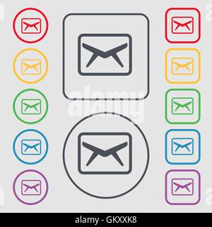 Mail, Busta, icona di messaggio segno. simbolo sul Round e i pulsanti quadrati con il telaio. Vettore Illustrazione Vettoriale