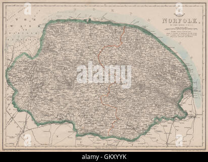 NORFOLK. County. Mostra ampia proposta di lavare la bonifica dei terreni. DOWER, 1863 Mappa Foto Stock