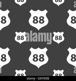 Route 88 autostrada icona segno. Seamless pattern su uno sfondo grigio. Vettore Illustrazione Vettoriale