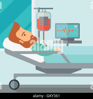 Paziente in ospedale letto monitorato Illustrazione Vettoriale