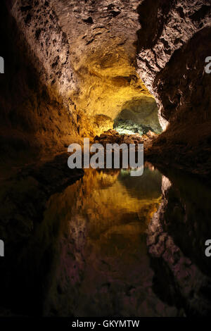 Cueva de los Verdes Lanzarote isole Canarie, riflessione Foto Stock