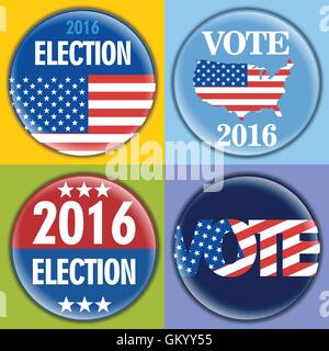 Elezione 2016 set di badge con Stati Uniti d'America bandiera. Digital immagine vettoriale Illustrazione Vettoriale