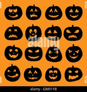 Set di 16 zucche di Halloween Illustrazione Vettoriale