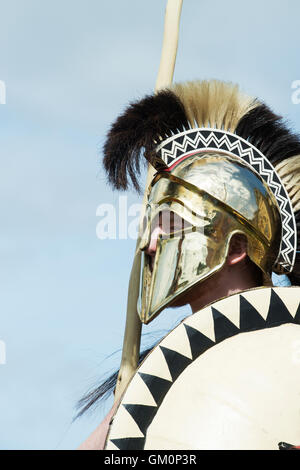 Oplita. Il Greco antico soldato ad una rievocazione storica. Regno Unito Foto Stock