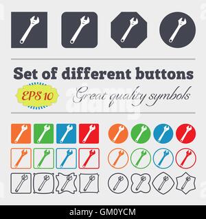 Icona a forma di chiave inglese segno. Grande set di colorati, diversificato e di alta qualità dei pulsanti. Vettore Illustrazione Vettoriale