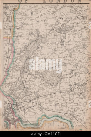 NE LONDRA/ESSEX Stratford Barking Romford Epping Waltham Abbey. WELLER, 1863 Mappa Foto Stock