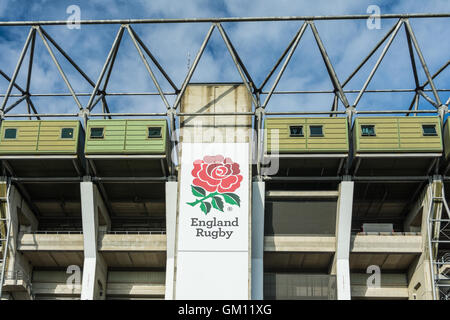 Esterno di Twickenham Rugby Stadium, London, England, Regno Unito Foto Stock